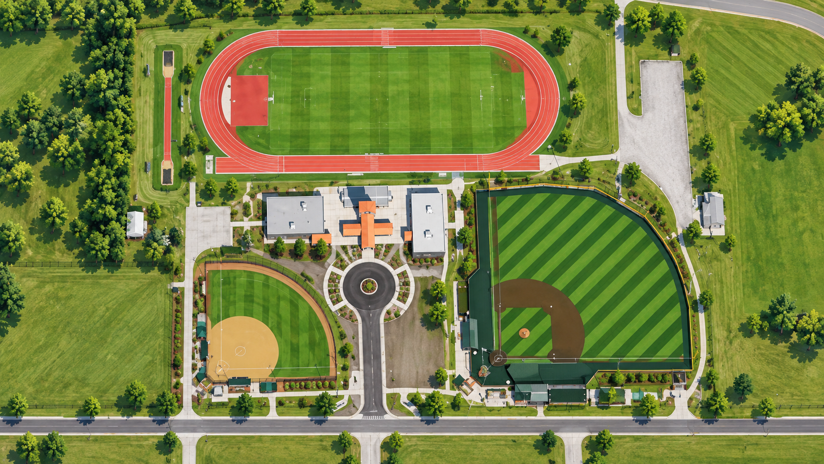 Aerial view of the Greenville University track and fields